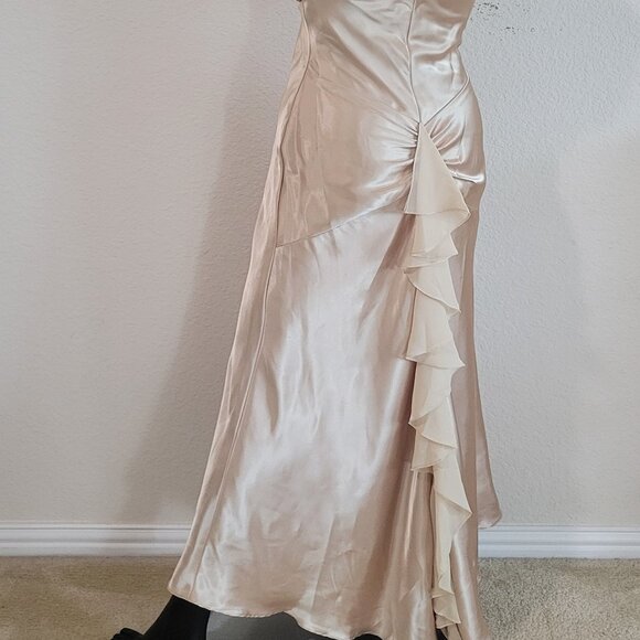 Vintage 90s Y2K Betsy & Adam Dress Size 8 Satin Halter Prom Fishtail Champagne - Picture 3 of 13